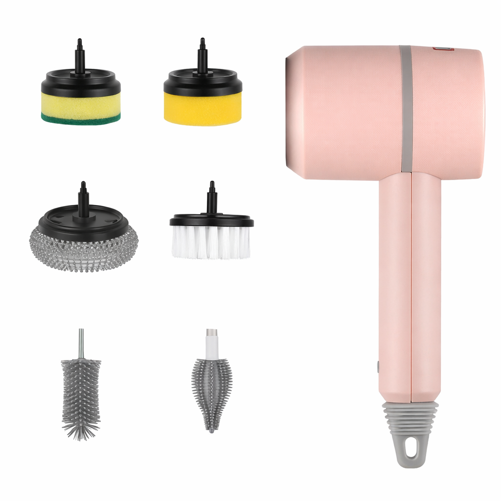 Multifunktionell elektrisk rengöringsborste med utbytbara borsthuvuden för kök och badrum