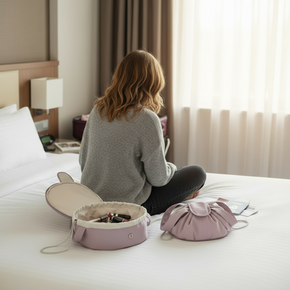 Praktisk och rymlig sminkväska med dragsko