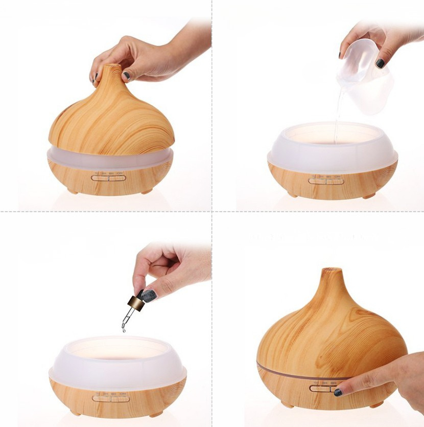 Aromaterapilampa i trädesign – med fjärrkontroll och LED-belysning
