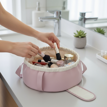 Praktisk och rymlig sminkväska med dragsko