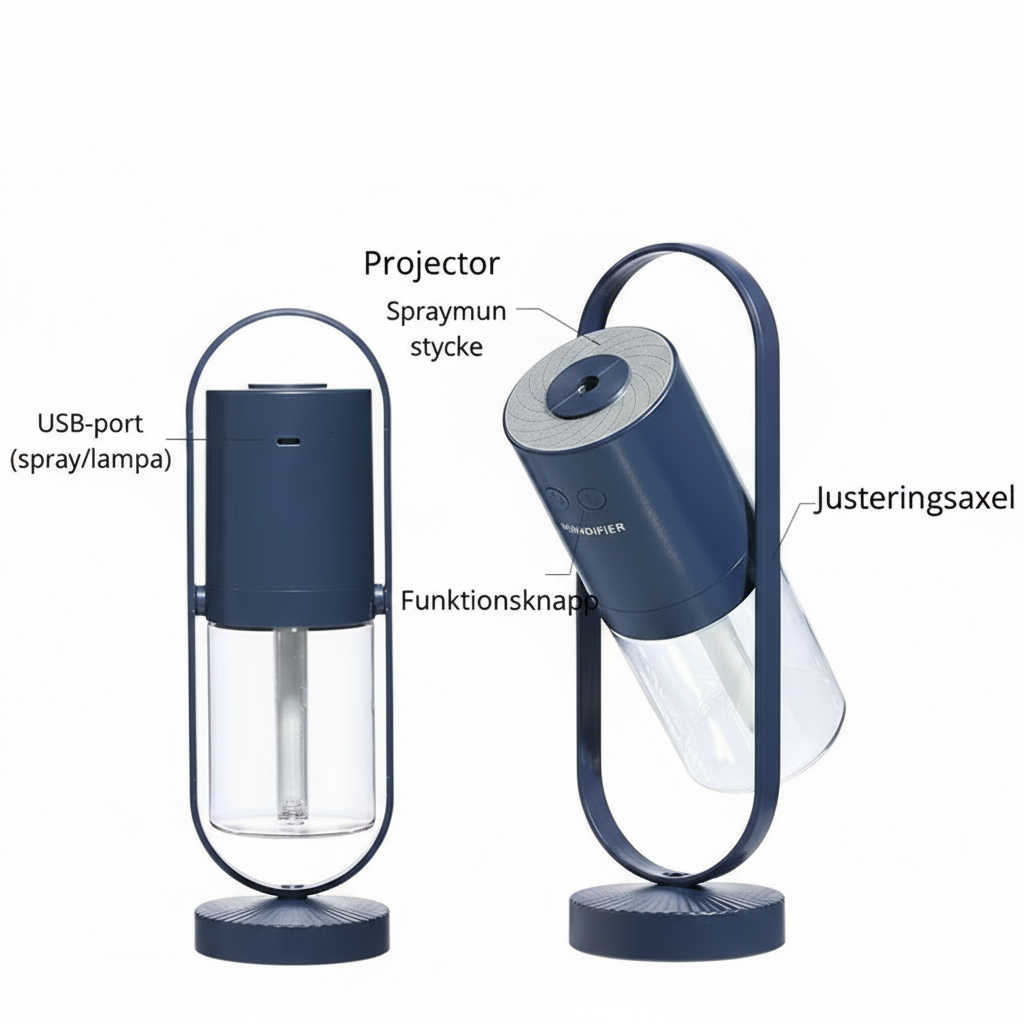 USB-luftfuktare med polymerdimma och LED-ljus Projektor